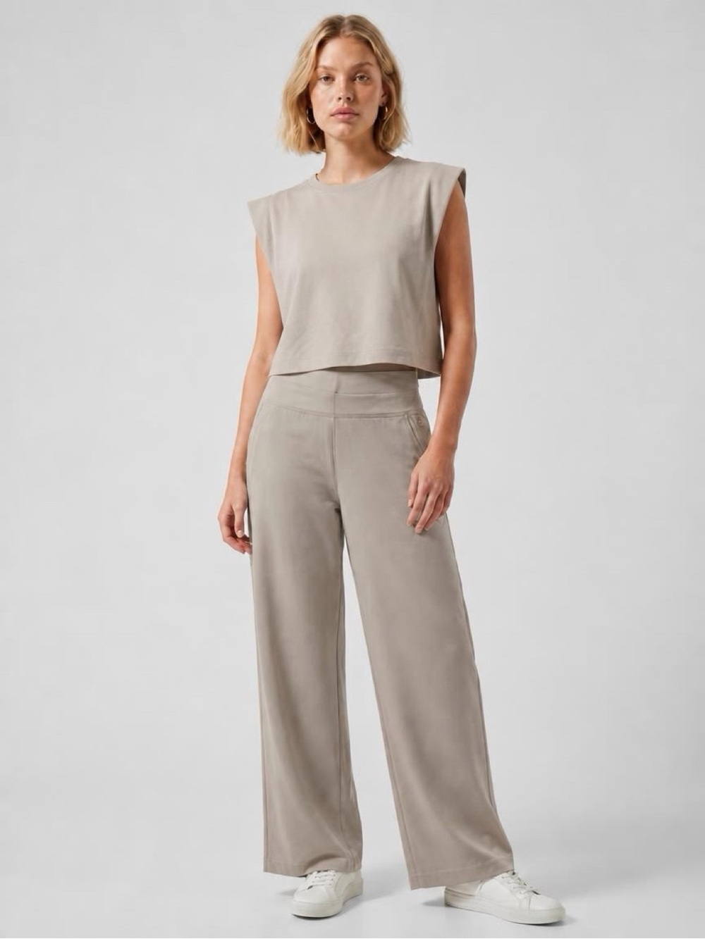 ATHLETA  Wide-Leg High-Waist Pants and top in Taupe